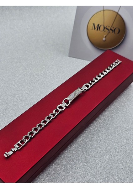 Xuping Ortası Zirkon Taşlı Gümüş Renk Zincir Model Çelik Bileklik indirimleri