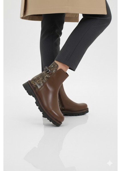 Mammimia Kadın Leopar Desenli Hakiki Deri Ortopedik Fermuarlı Düz Kalın Taban Günlük Bot M26/KB4240 fiyatları