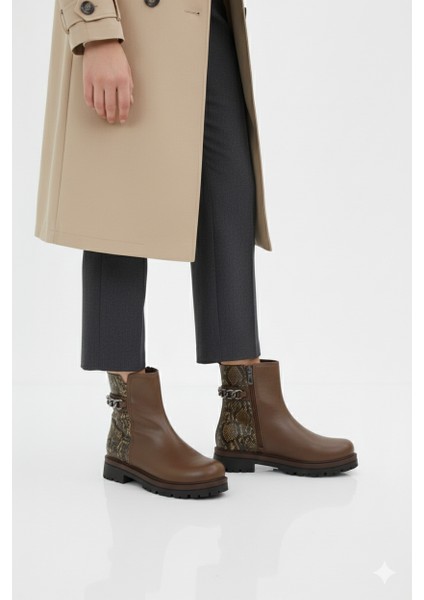 Mammimia Kadın Leopar Desenli Hakiki Deri Ortopedik Fermuarlı Düz Kalın Taban Günlük Bot M26/KB4240 fırsatları