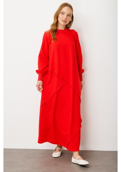 Yumuşak Dokusu ve Zarif Detaylarıyla Ipekçe Doku Ribanalı Özel Elbise-Mercan fiyatları