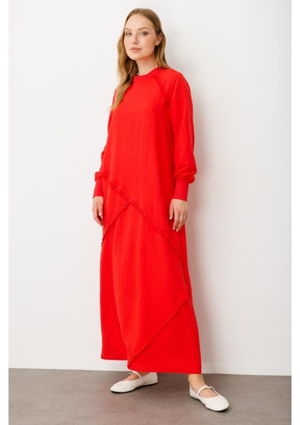 Yumuşak Dokusu ve Zarif Detaylarıyla Ipekçe Doku Ribanalı Özel Elbise-Mercan modelleri