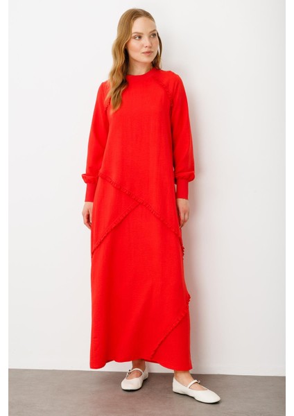 Yumuşak Dokusu ve Zarif Detaylarıyla Ipekçe Doku Ribanalı Özel Elbise-Mercan fırsatları