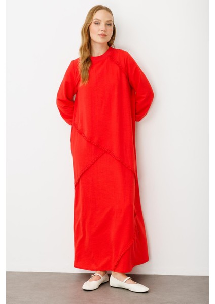 Yumuşak Dokusu ve Zarif Detaylarıyla Ipekçe Doku Ribanalı Özel Elbise-Mercan indirimleri