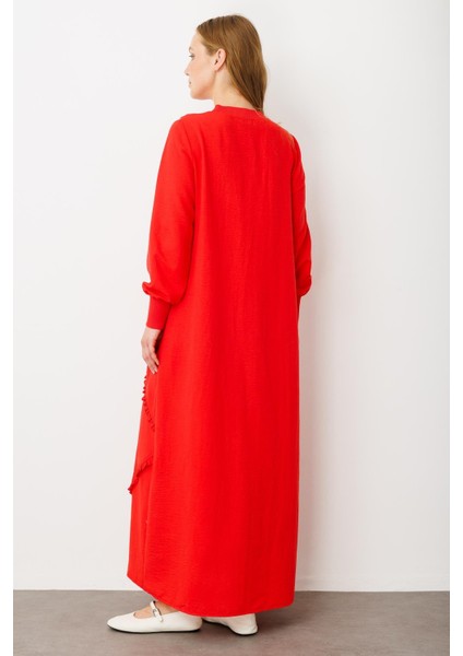 Yumuşak Dokusu ve Zarif Detaylarıyla Ipekçe Doku Ribanalı Özel Elbise-Mercan