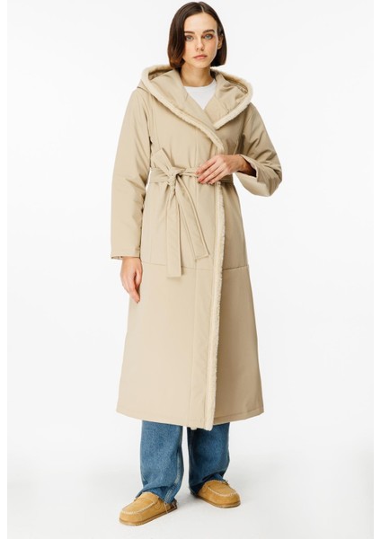 Özel Beden Kumaşı Yumuşak Kürkü ve Iç Dolgu Kaplamalı Kaban Manto-Taş fırsatları