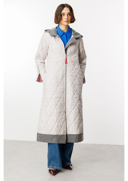 Denim Rouge Kapitone Dolgulu Garni Femuarlı Baharlık Trench Kaban-Gri fiyatları