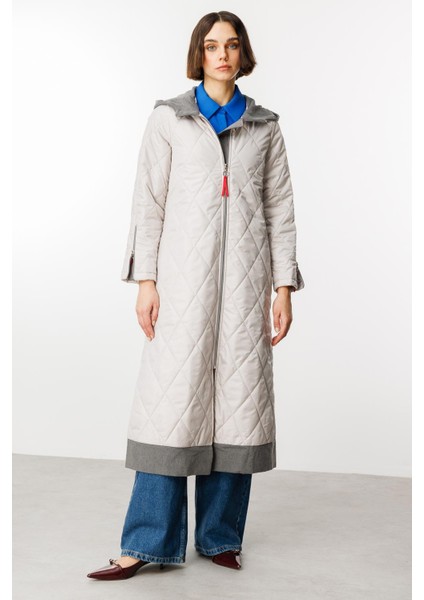 Denim Rouge Kapitone Dolgulu Garni Femuarlı Baharlık Trench Kaban-Gri modelleri