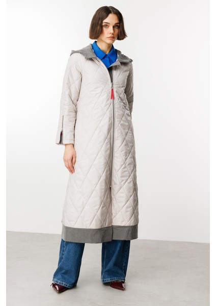 Denim Rouge Kapitone Dolgulu Garni Femuarlı Baharlık Trench Kaban-Gri fırsatları