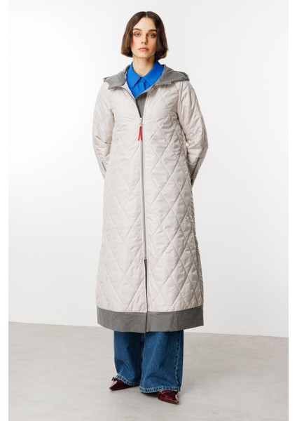 Denim Rouge Kapitone Dolgulu Garni Femuarlı Baharlık Trench Kaban-Gri indirimleri