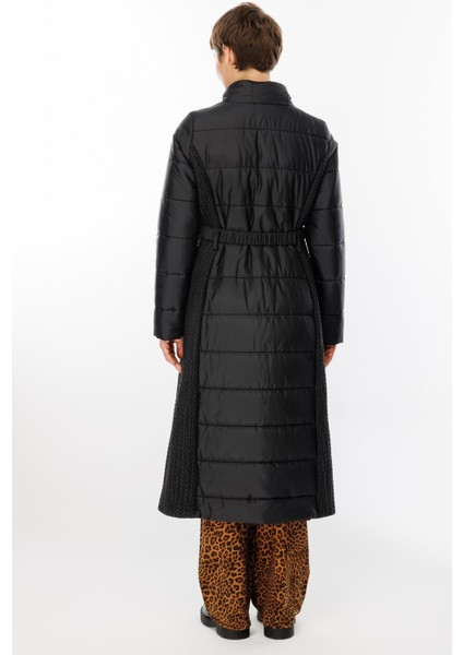 Leaf Işleme Yan Esnek Kapitone Dokuma Içi Dolgulu Kaban Manto-Siyah fırsatları