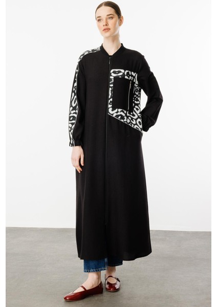 Ht Soho Desen Ince Ipekçe Dökümlü Spor Zamansız Kap Ferace-Siyah