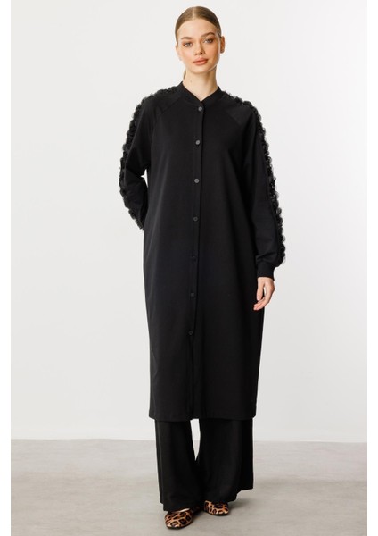 Rozza Kol Işlemeli Pamuk Karışımlı Ince Kap Ferace-Siyah modelleri