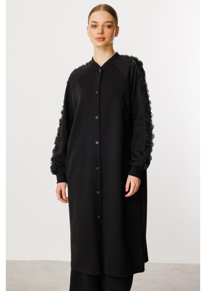 Rozza Kol Işlemeli Pamuk Karışımlı Ince Kap Ferace-Siyah indirimleri