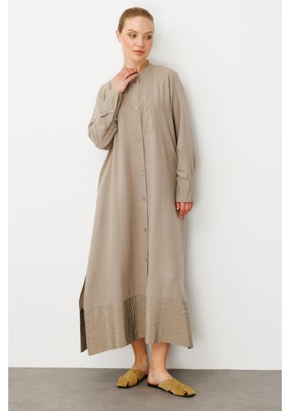 Bant / Dikiş Etek ve Kol Detaylı Ipekçe Doku Elbise Kap-Vizon fiyatları