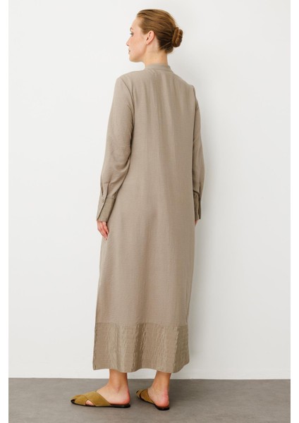 Bant / Dikiş Etek ve Kol Detaylı Ipekçe Doku Elbise Kap-Vizon modelleri