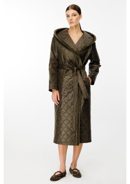 Sorf (Suni) Kürk Garni Baharlık Hafif Içi Dolgulu Spor Trenç Kap Kaban-Haki