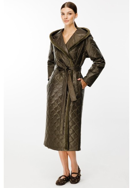 Sorf (Suni) Kürk Garni Baharlık Hafif Içi Dolgulu Spor Trenç Kap Kaban-Haki fırsatları