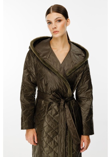 Sorf (Suni) Kürk Garni Baharlık Hafif Içi Dolgulu Spor Trenç Kap Kaban-Haki