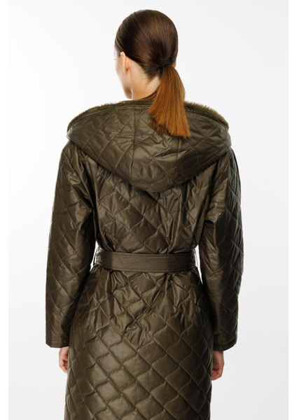 Sorf (Suni) Kürk Garni Baharlık Hafif Içi Dolgulu Spor Trenç Kap Kaban-Haki