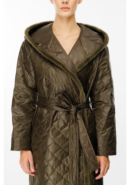 Sorf (Suni) Kürk Garni Baharlık Hafif Içi Dolgulu Spor Trenç Kap Kaban-Haki