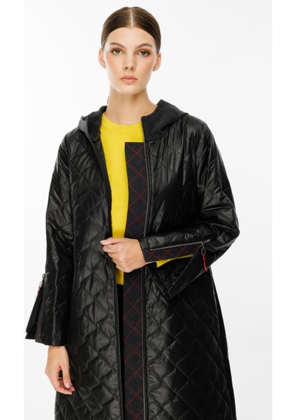 Denim Rouge Kapitone Dolgulu Garni Femuarlı Baharlık Trench Kaban-Siyah fırsatları