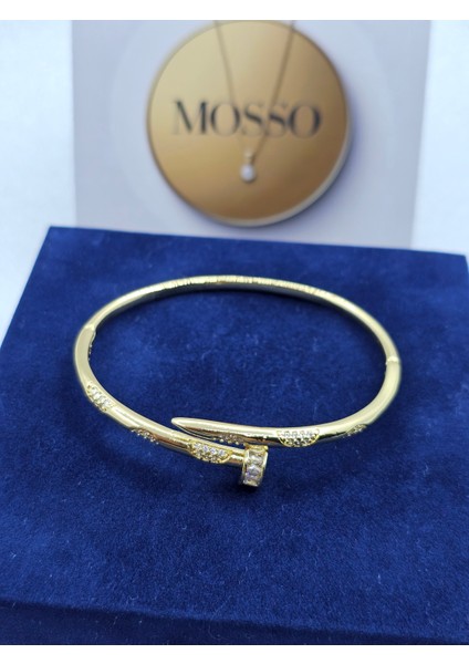 Zirkon Taşlı Çivi Model Gold Renk Çelik Bileklik indirimleri