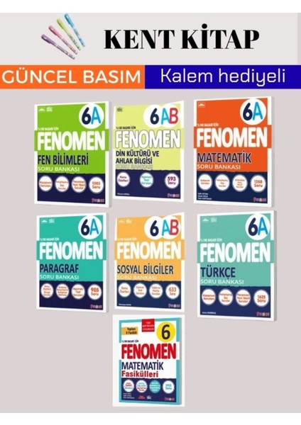 6. Sınıf Matematik + Fen B. + Türkçe + Paragraf + Sosyal B.+Din K. (A Set)+ Mat Fas. Soru Bankaları
