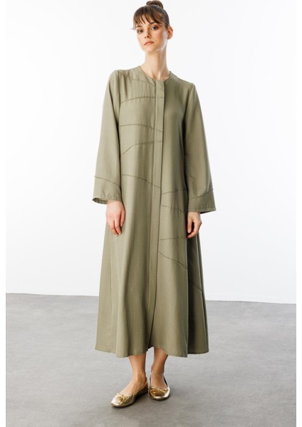 Zv Nervur Aller Dikiş Detaylı Ipekçe Doku Zamansız Spor Kap/ Ferace-Haki