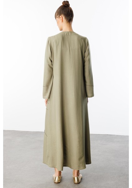 Zv Nervur Aller Dikiş Detaylı Ipekçe Doku Zamansız Spor Kap/ Ferace-Haki