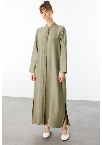 Hm Büzgü Detay Ön Pat ve Sırt Alleri Ipekçe Doku Spor Zamansız Kap/ Ferace-Haki