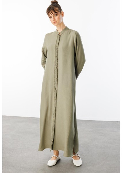 Hm Büzgü Detay Ön Pat ve Sırt Alleri Ipekçe Doku Spor Zamansız Kap/ Ferace-Haki fiyatları