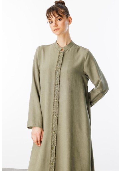 Hm Büzgü Detay Ön Pat ve Sırt Alleri Ipekçe Doku Spor Zamansız Kap/ Ferace-Haki modelleri