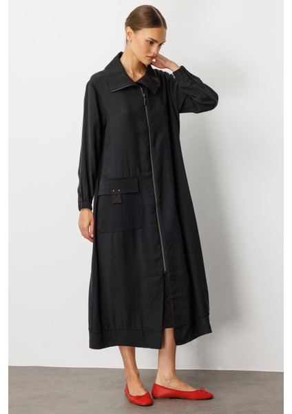 Soft Modal (%90 Modal Içerik) Rouge Garni Detaylı Kap Ferace-Siyah