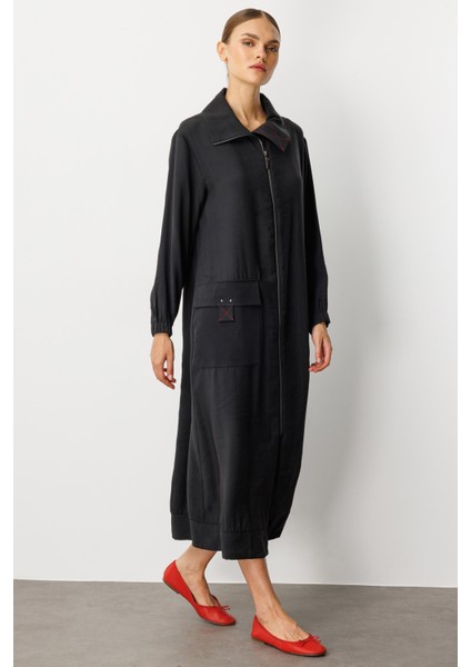 Soft Modal (%90 Modal Içerik) Rouge Garni Detaylı Kap Ferace-Siyah modelleri