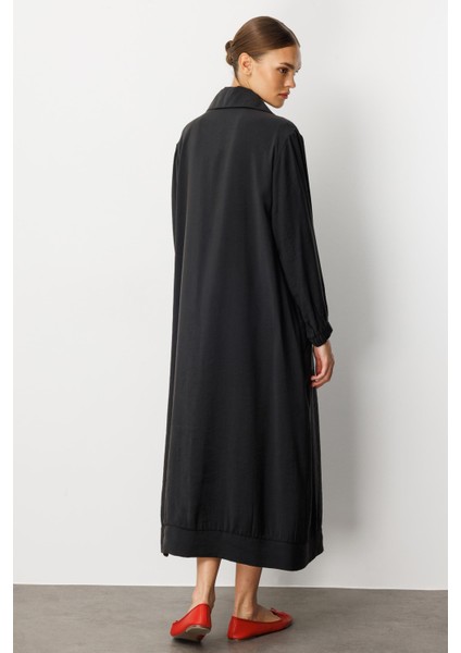 Soft Modal (%90 Modal Içerik) Rouge Garni Detaylı Kap Ferace-Siyah