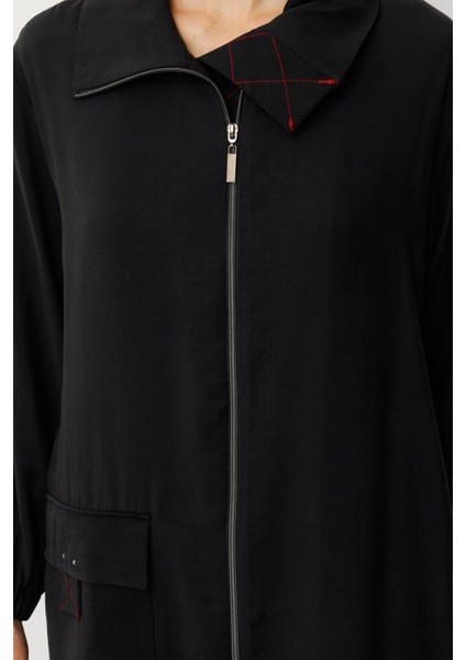 Soft Modal (%90 Modal Içerik) Rouge Garni Detaylı Kap Ferace-Siyah