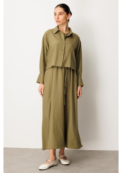 Aller Üst Beden ve Jile Iç Kombin Ipekçe Elbise Ferace-Haki