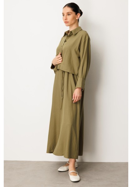 Aller Üst Beden ve Jile Iç Kombin Ipekçe Elbise Ferace-Haki modelleri