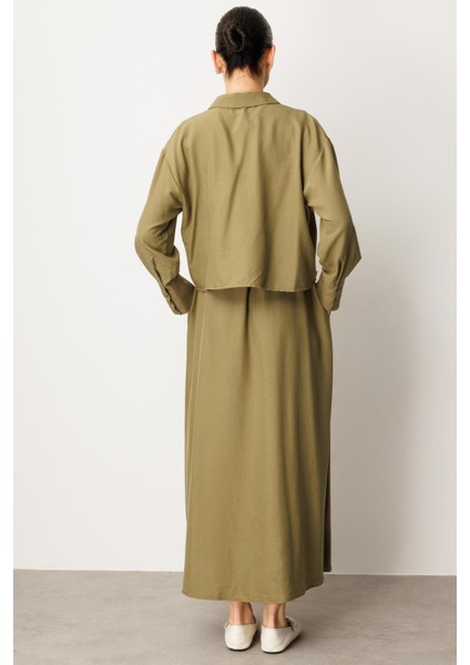 Aller Üst Beden ve Jile Iç Kombin Ipekçe Elbise Ferace-Haki fırsatları