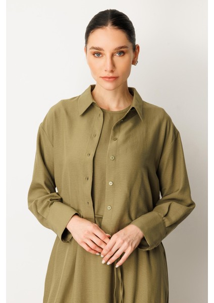 Aller Üst Beden ve Jile Iç Kombin Ipekçe Elbise Ferace-Haki indirimleri