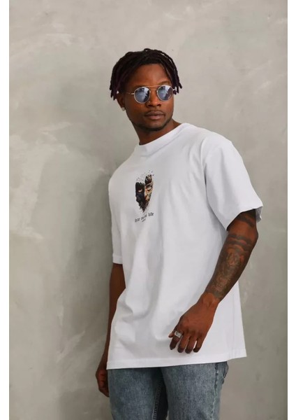 Unisex Oversize Baskılı Bisiklet Yaka Tshirt fırsatları