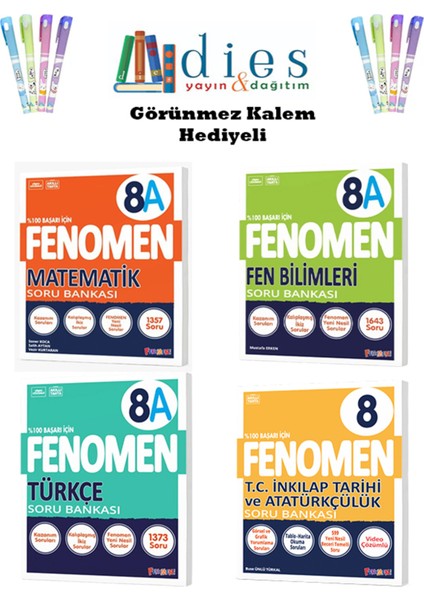 Fenomen 8. Sınıf Matematik-Fen Bil.-Türkçe-Inkılap Tar. Soru Bankaları (A Set) ( 4 Kitap )