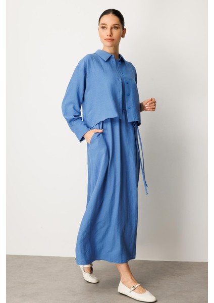 Aller Üst Beden ve Jile Iç Kombin Ipekçe Elbise Ferace-Mavi modelleri