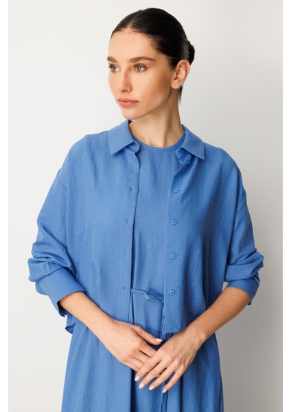 Aller Üst Beden ve Jile Iç Kombin Ipekçe Elbise Ferace-Mavi indirimleri