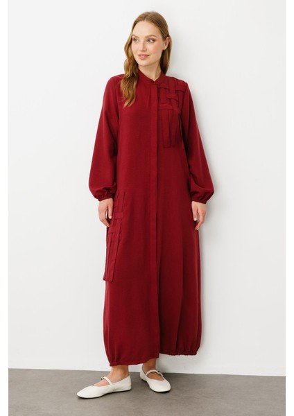 Mesh Poly - Cupra Detaylı Özel Işleme Desen Ferace Kap-Bordo