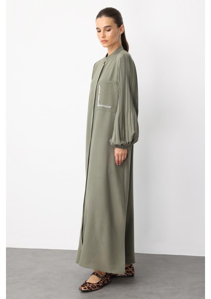 Pilise Kol ve Inci Cep Detaylı Ipekçe Kumaş Zamansız Ferace-Haki fiyatları