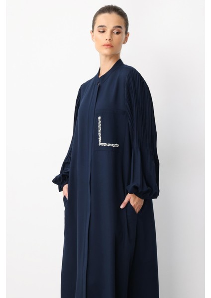 Pilise Kol ve Inci Cep Detaylı Ipekçe Kumaş Zamansız Ferace-Laci fırsatları