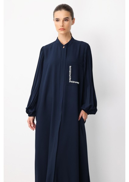 Pilise Kol ve Inci Cep Detaylı Ipekçe Kumaş Zamansız Ferace-Laci indirimleri