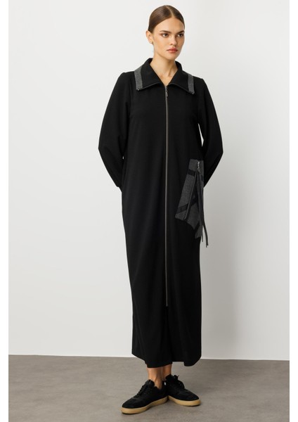 Krep Doku Özel El Işi Desen Işleme Spor Zamansız Kap/ferace-Siyah