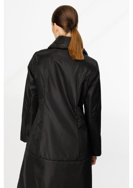 Leo Iç Astarı Kapitone Dolgulu Fermuarlı Yakası Leo Detaylı Kaban-Siyah